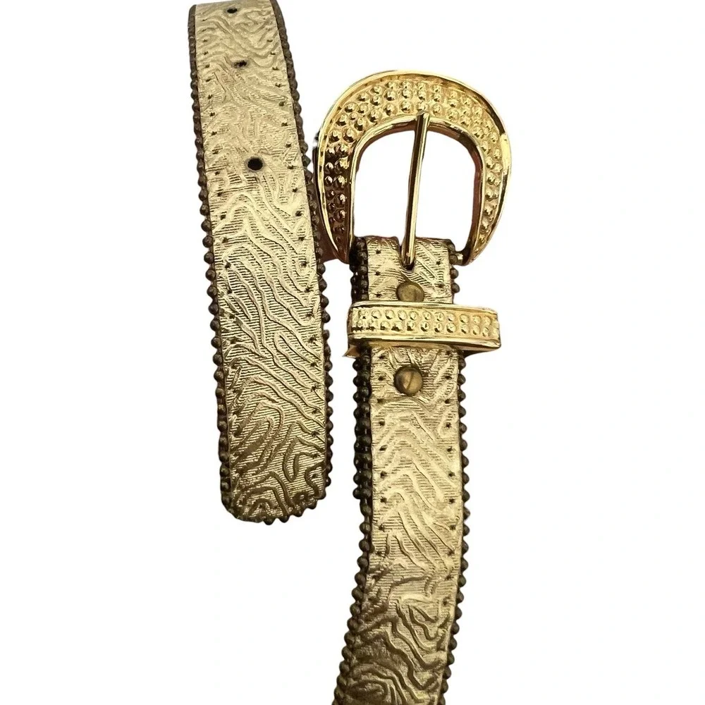 SKY Woman's Gold Metallic Zebra Belt Gold Buckle Made in USA Small Fashion Belt